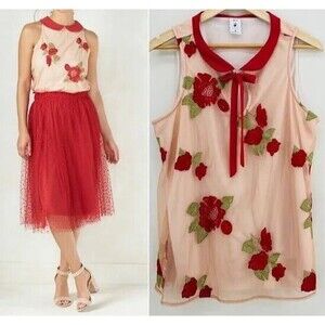 LC LAUREN CONRAD x DISNEY Snow White Rose Overlay Tank Red Peach Size Small